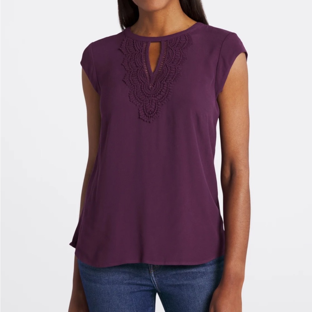 Quin Cap Sleeve Mixed Material Top